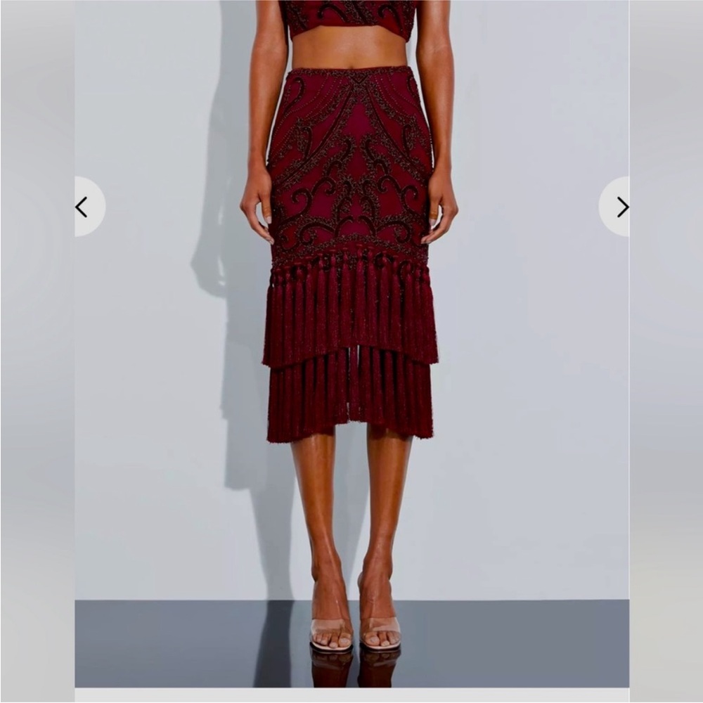 NWT Missguided Peace + Love Embroidered Fringed Midi Skirt Size 6